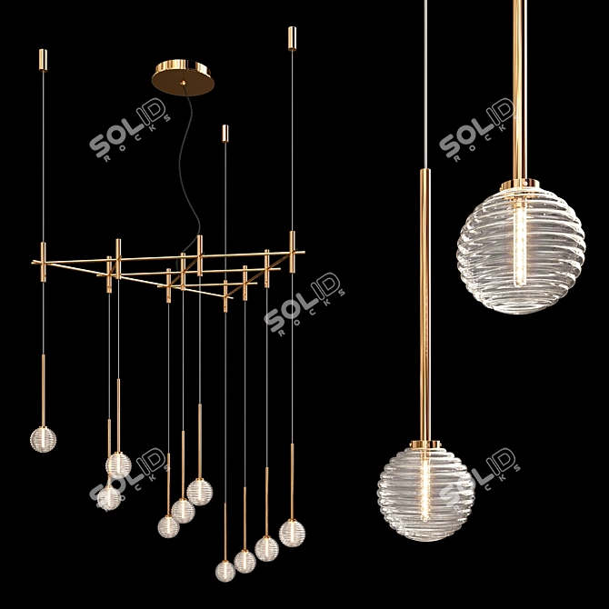 Sleek Metal Glass Chandelier 3D model image 1