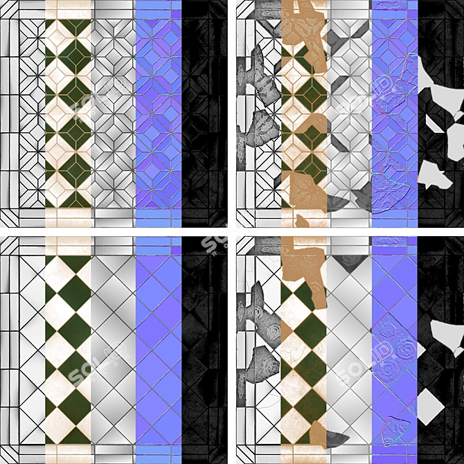 Vintage Floor Tile Textures - 4 Patterns 3D model image 1