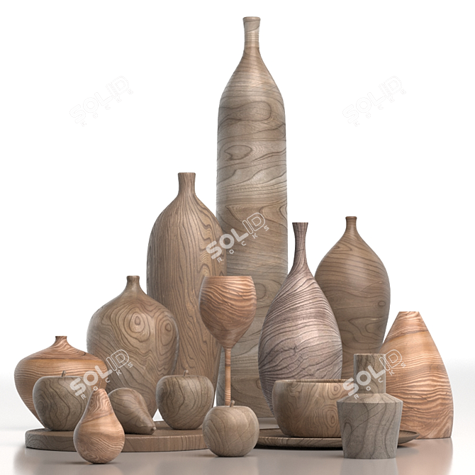 Rustic Wood Home Decor Set 3D model image 1