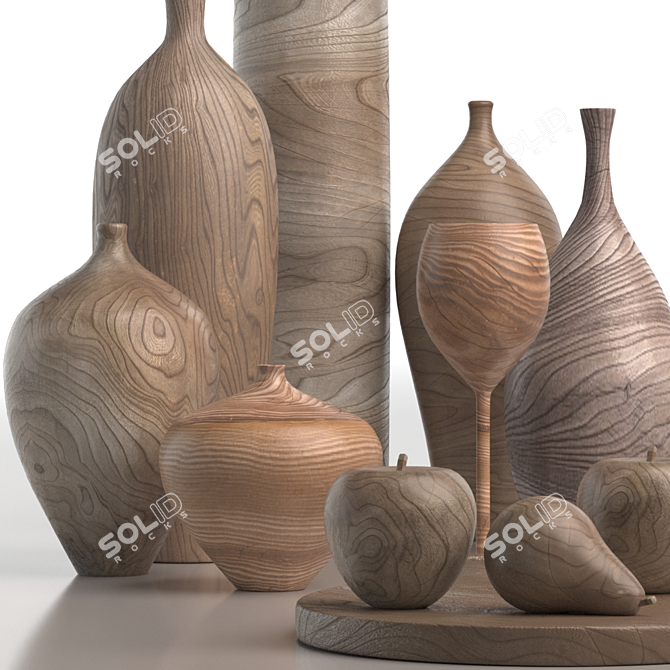 Rustic Wood Home Decor Set 3D model image 2