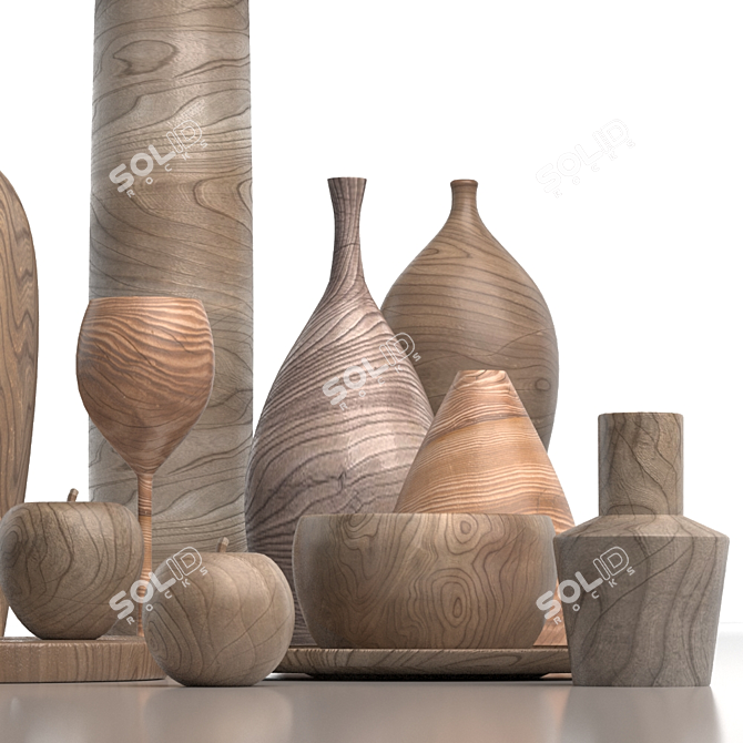 Rustic Wood Home Decor Set 3D model image 3