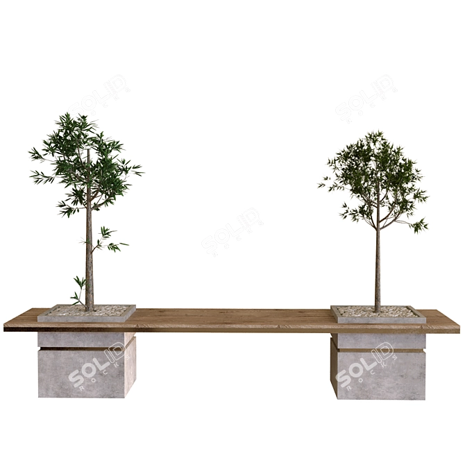 14-Piece Plant Tree Set with Bench 3D model image 2