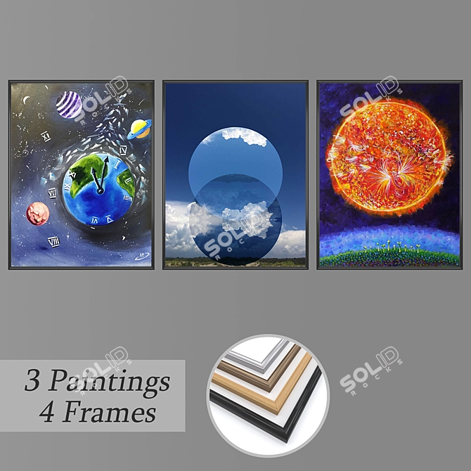 Elegant Wall Paintings Set 3D model image 1