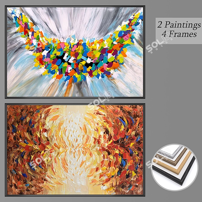 Modern Wall Art Set with Frame Options 3D model image 1