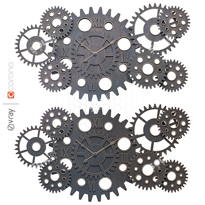 Rustic Steampunk Wall Clock 3D model image 1