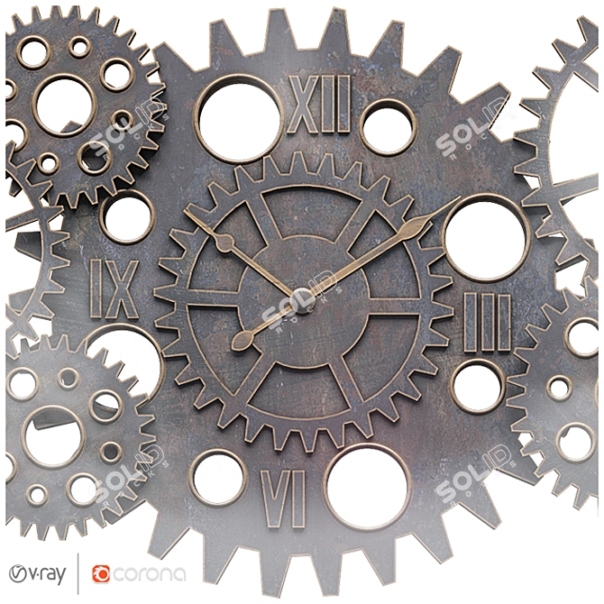 Rustic Steampunk Wall Clock 3D model image 2
