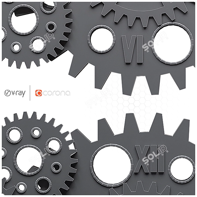 Rustic Steampunk Wall Clock 3D model image 5