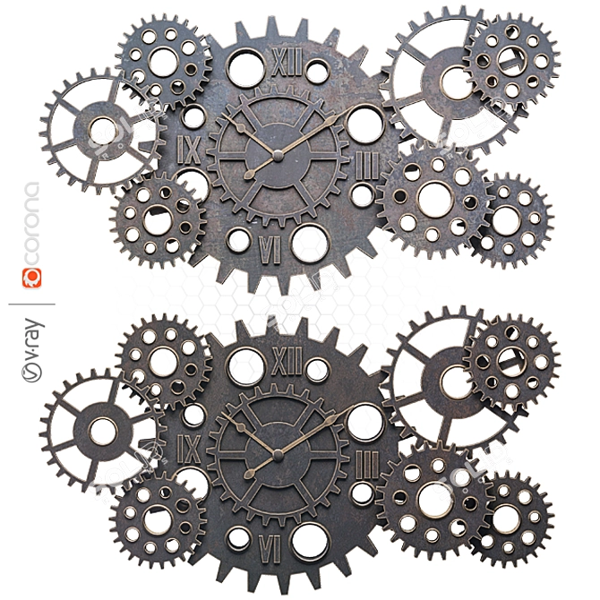Rustic Steampunk Wall Clock 3D model image 6