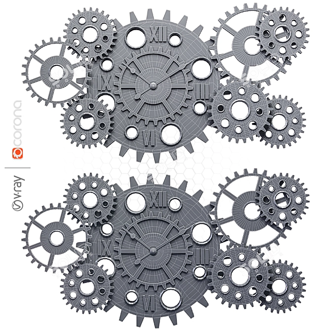 Rustic Steampunk Wall Clock 3D model image 8