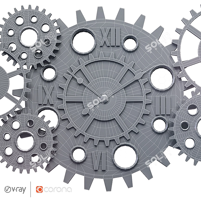 Rustic Steampunk Wall Clock 3D model image 9