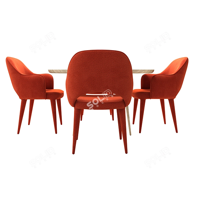 Rust Orange Vintage Upholstered Chair & Oakwood Dining Table 3D model image 3