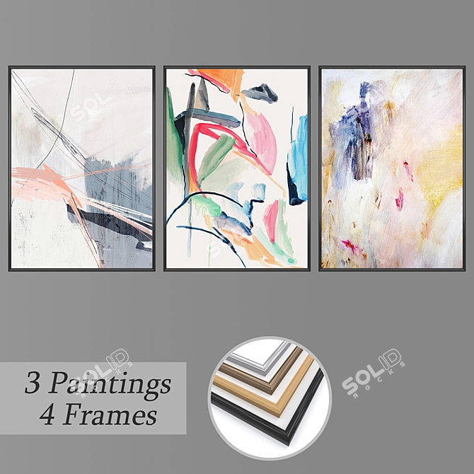 Artistic Wall Paintings Set 3D model image 1