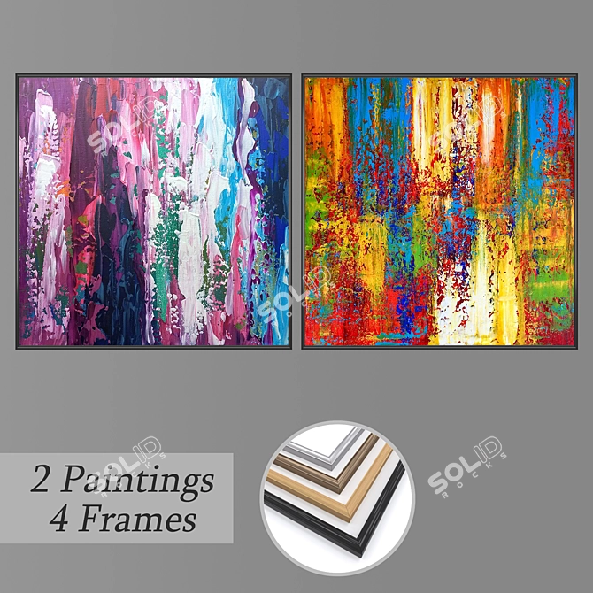 Elegant Wall Art Set with Frame Options 3D model image 1