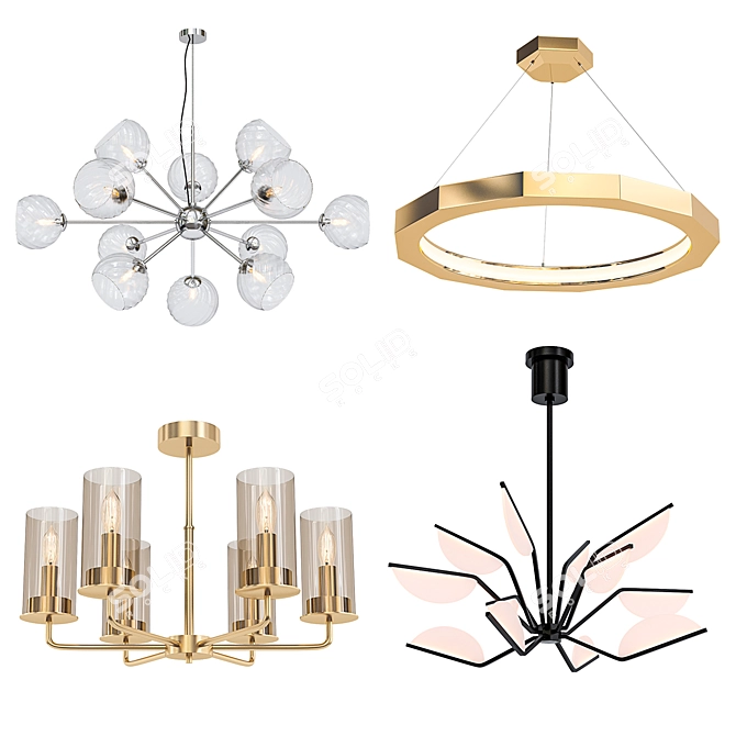 Sleek Glass & Chrome Chandelier 3D model image 1