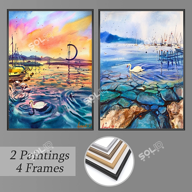 Artful Wall Paintings: Set of 2 3D model image 1