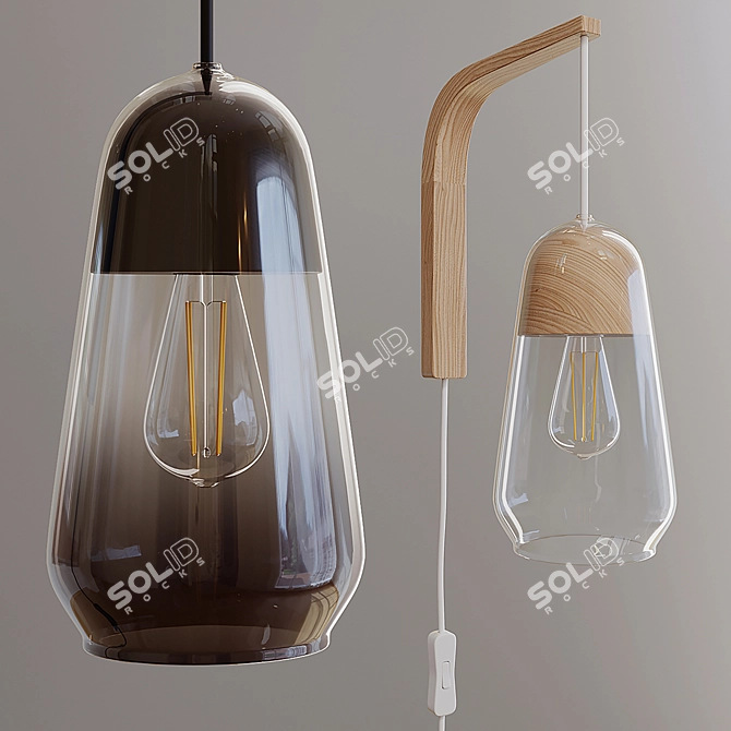 Nasoa Wall Sconce: Glass & Wood Elegance 3D model image 1
