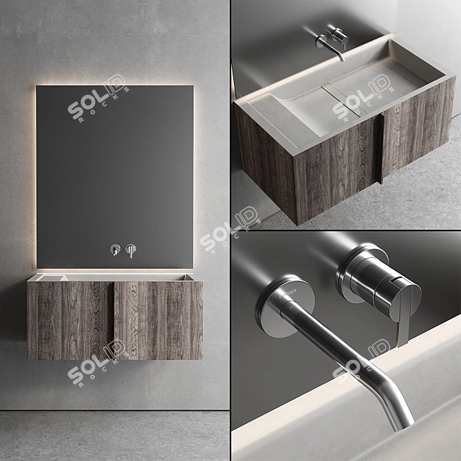 Paral Vanity Unit & Integrated Washbasin Set 3D model image 1