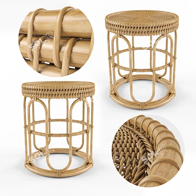 Elegant Rattan Bamboo Side Table 3D model image 1