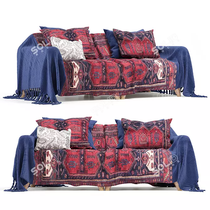 Boho-Style Sofa with Cover 3D model image 1