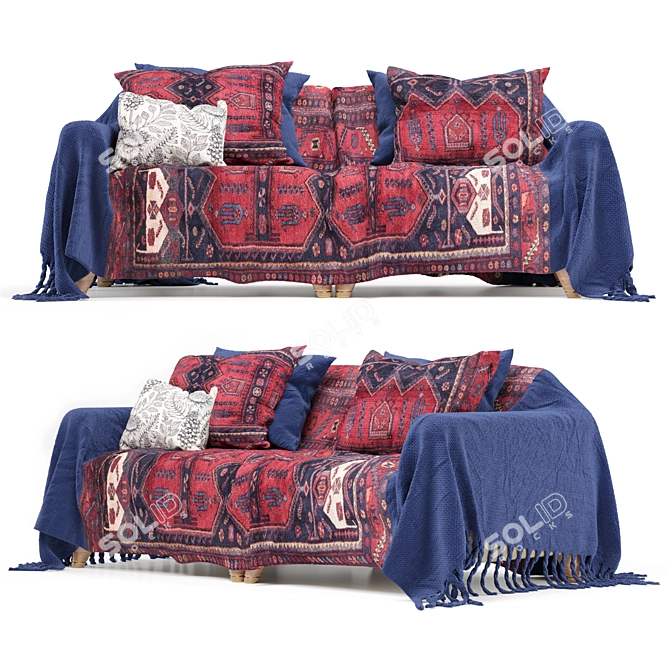 Boho-Style Sofa with Cover 3D model image 3