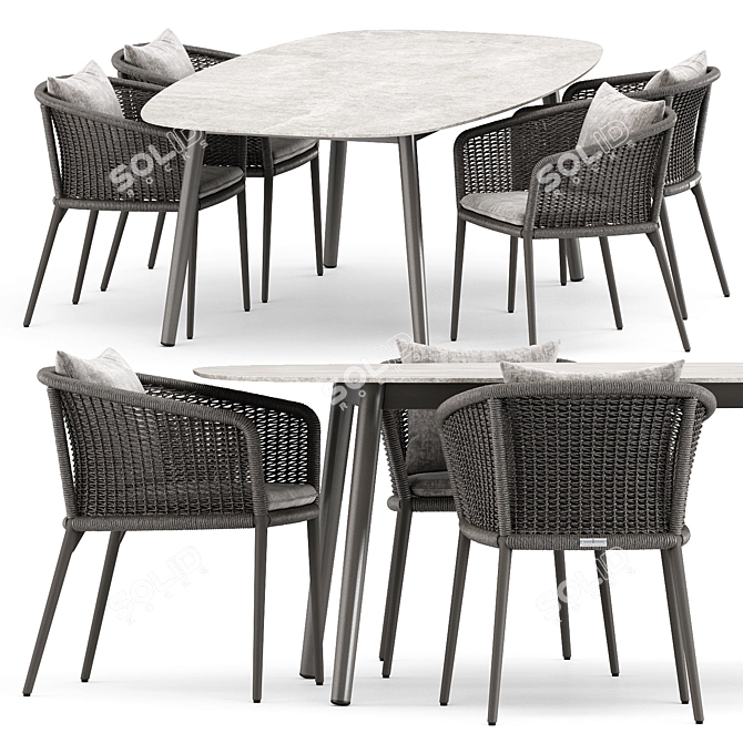 Elegant Knot Armchair & Ellisse Table 3D model image 1