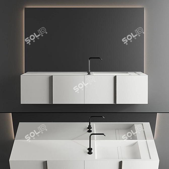 Paral Vanity Unit Set with Integrated Marble Washbasin 3D model image 1