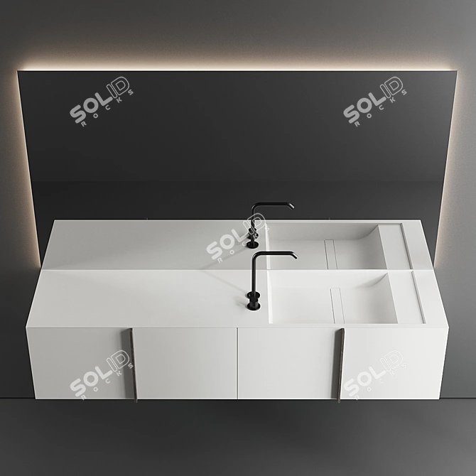 Paral Vanity Unit Set with Integrated Marble Washbasin 3D model image 4