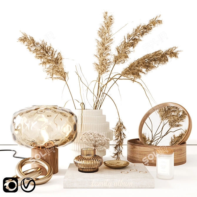 Elegant Decor Set—Vases, Candle, Gold Sculpture 3D model image 1