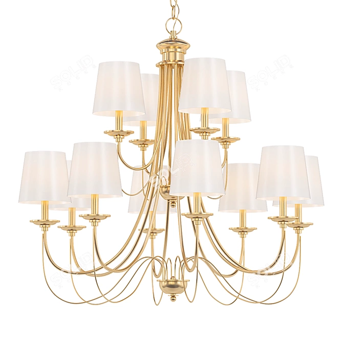 Rustic Elegance: 12-Light Mediterranean Style Chandelier 3D model image 1