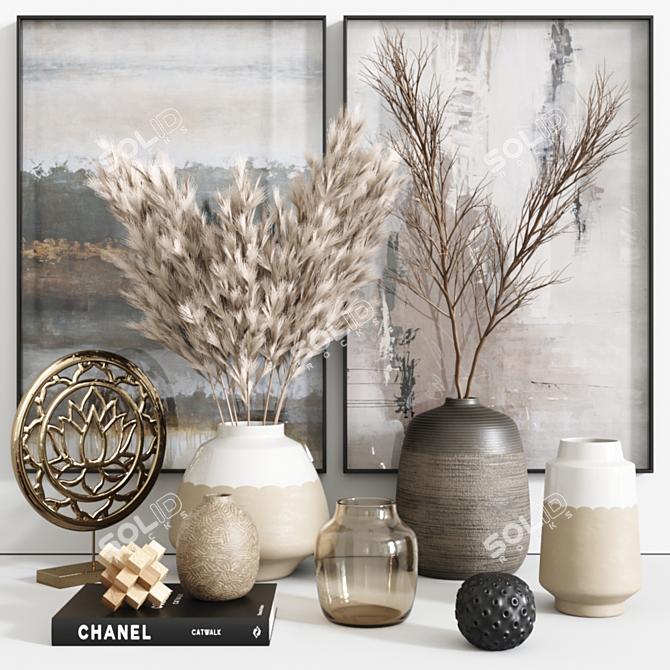 Pampa Grass Vase Décor: Stunning 3D Model 3D model image 1