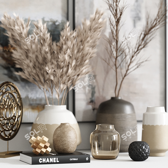 Pampa Grass Vase Décor: Stunning 3D Model 3D model image 3