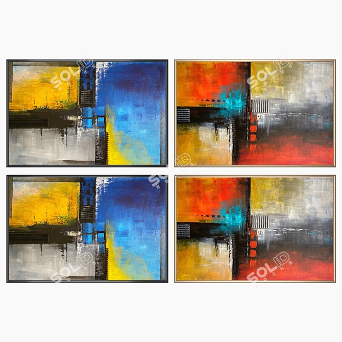 Diverse Wall Art Set No. 2563: 2 Paintings, 4 Frame Options 3D model image 2