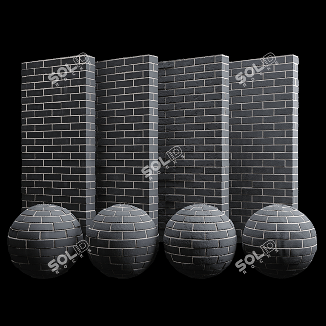 Sleek Black Brick Tiles 3D model image 1