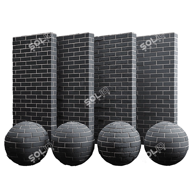 Sleek Black Brick Tiles 3D model image 4