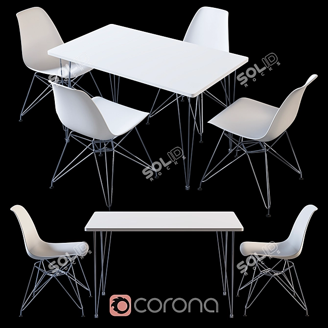 Modern White Table & Chair Set 3D model image 1