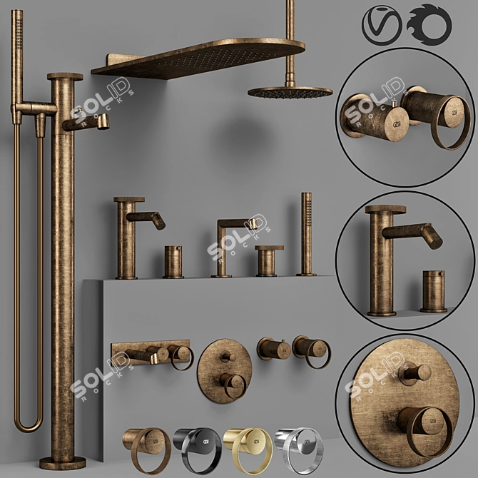 Gessi Anello Bathroom Faucet Set 3D model image 1