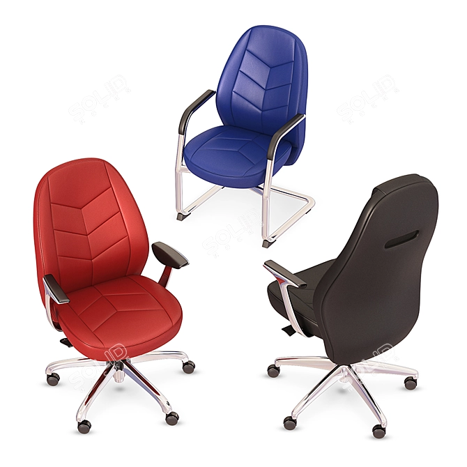 Elegant Leather Office Chair: High, Medium & Fixed Backrests 3D model image 2