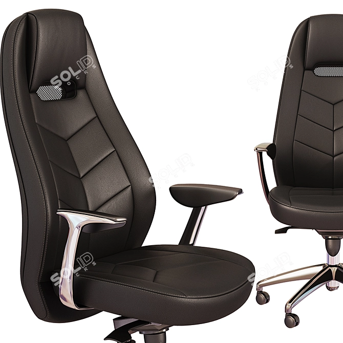 Elegant Leather Office Chair: High, Medium & Fixed Backrests 3D model image 3