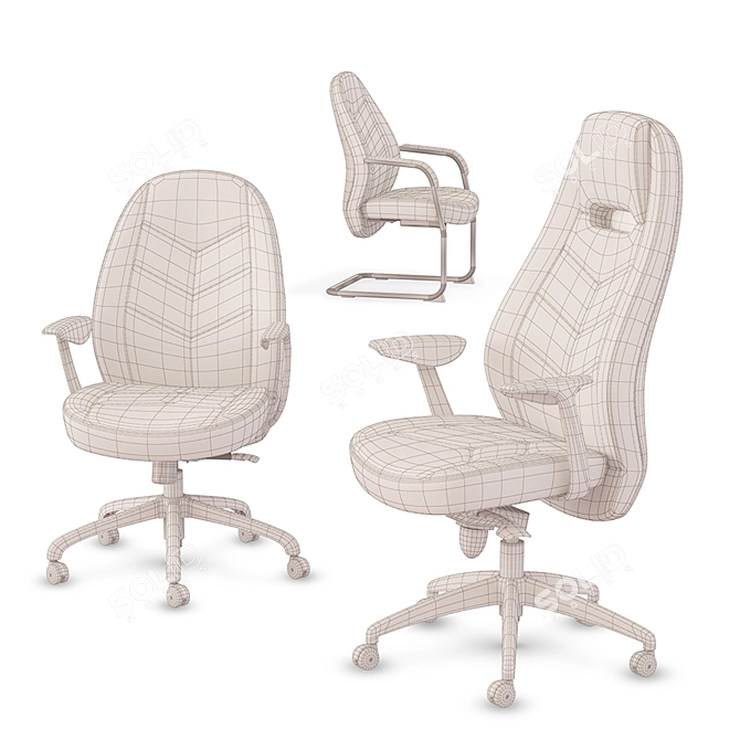 Elegant Leather Office Chair: High, Medium & Fixed Backrests 3D model image 4