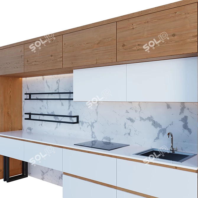 Modern Kitchen with Sink, Faucet, and Oven 3D model image 4