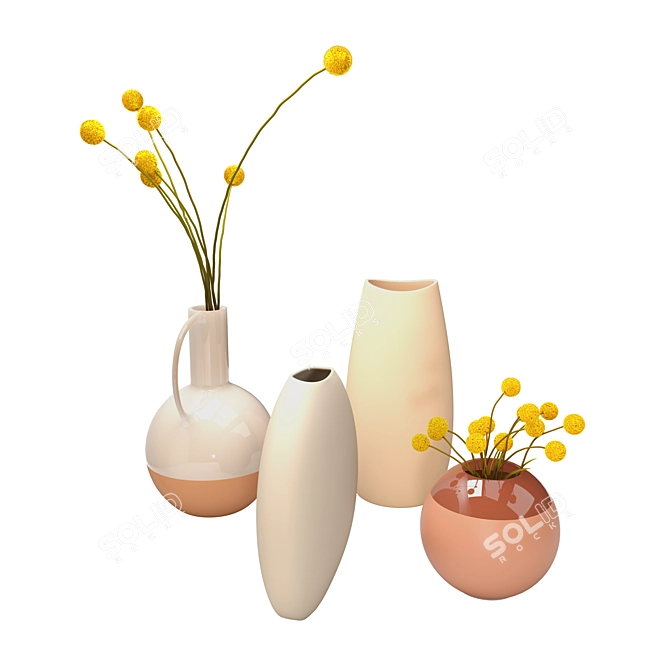 Stylish Vase Collection with Craspedia 3D model image 2