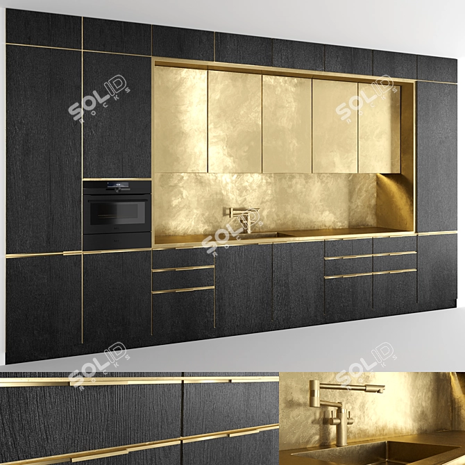 Antique Brass Wood Kitchen 3D model image 1