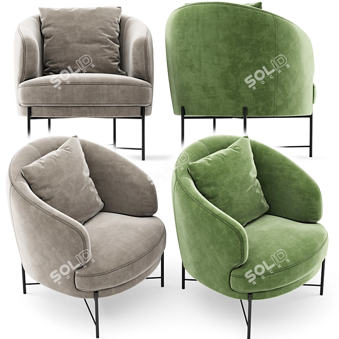 Elegant Emerald Velvet Accent Chair 3D model image 2