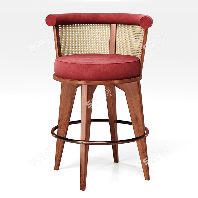 George Velvet Stool with Wood Base 3D model image 2