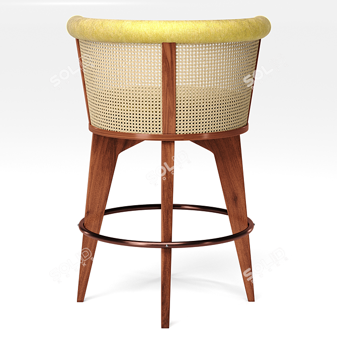 George Velvet Stool with Wood Base 3D model image 3