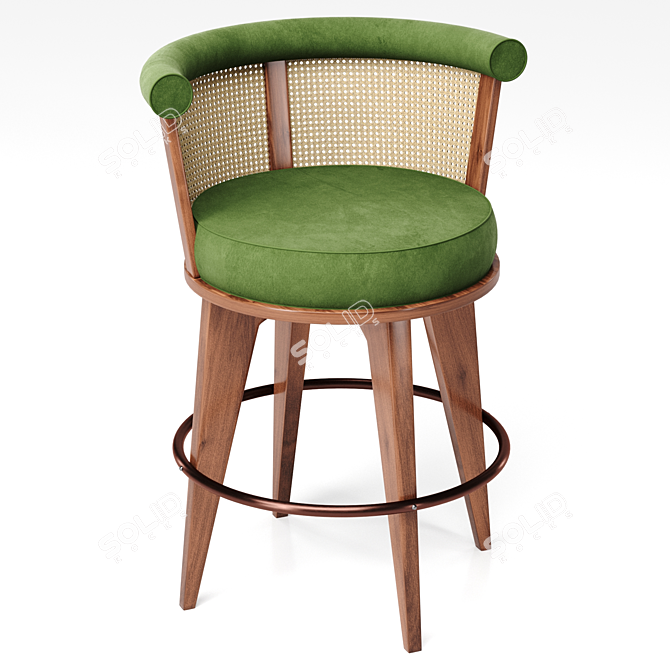 George Velvet Stool with Wood Base 3D model image 4