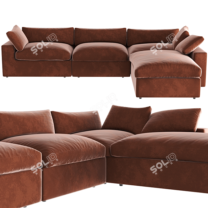 Luxury Amber Velvet Corner Sofa 3D model image 1