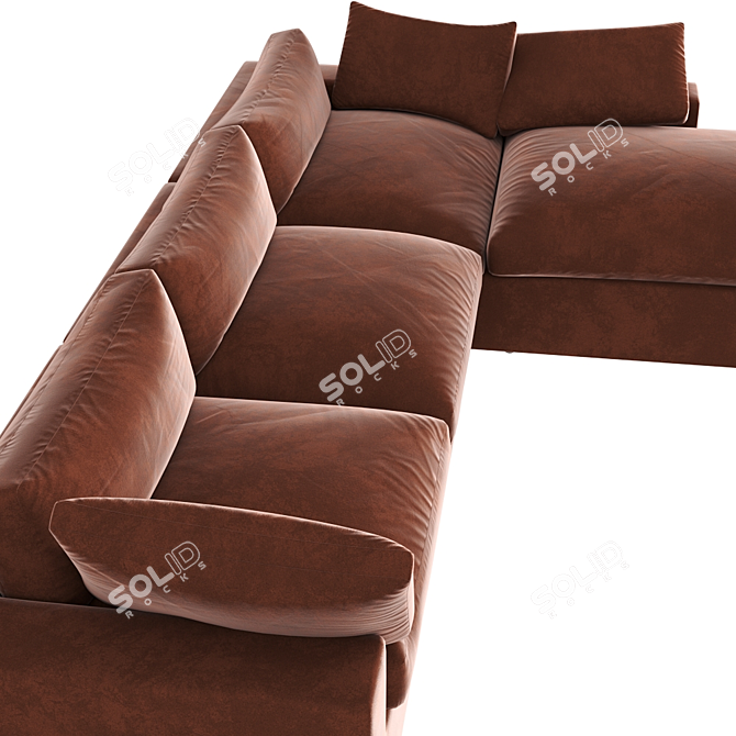 Luxury Amber Velvet Corner Sofa 3D model image 2