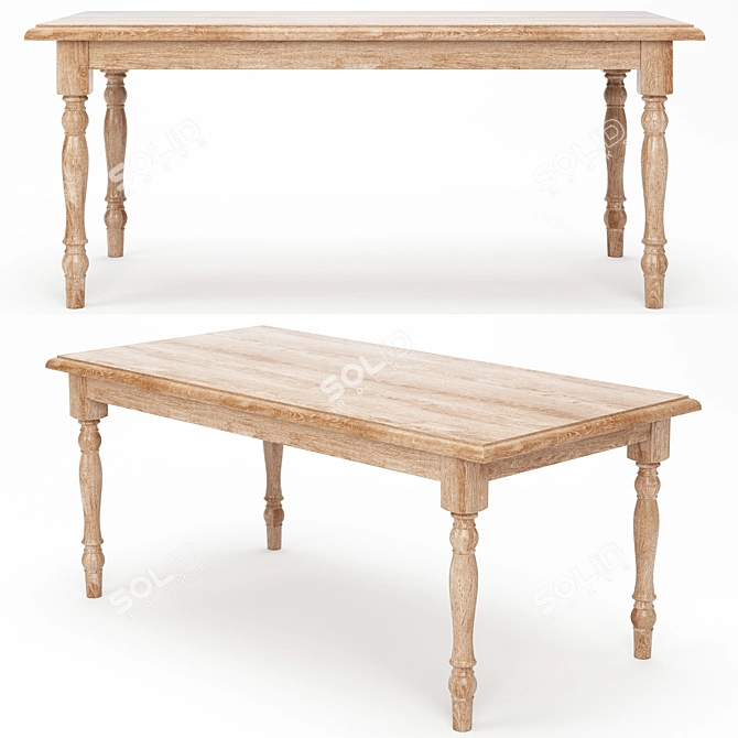 Rustic Elm Farmhouse Dining Set 3D model image 4