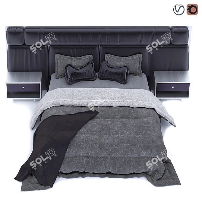 Contemporary Upholstered Bed 3D model image 3